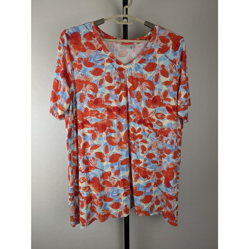 LOGO by Lori Goldsteinorange floral tunic length short sleeve knit shirt